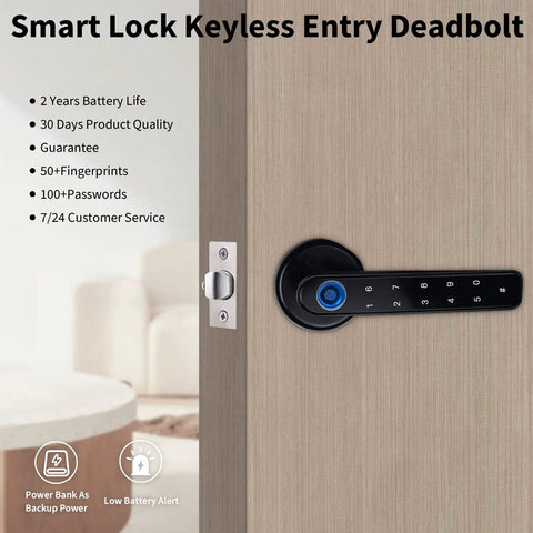 Dope Smart Lock With Fingerprint And Bluetooth App For Home Security Password And Backup Keys Black Anti Corrosion Casing