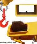 Tough As Nails 2200 Lb Forklift Lifting Hook With 360 Degree Swivel And Heavy Duty Carbon Steel Build, red hook and yellow mounting.