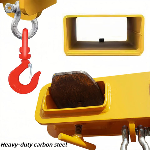 Tough As Nails 2200 Lb Forklift Lifting Hook With 360 Degree Swivel And Heavy Duty Carbon Steel Build, red hook and yellow mounting.