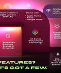 Supercolor Smart LED Strip Lights 10 Foot Kit With Multizone RGB And Tunable White, 24 Color Zones, No Hub Needed features display