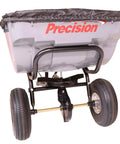 Tow Behind Broadcast Spreader With 75 Pound Capacity For Semi Commercial Lawn Care Rain Cover Sturdy Seven Eighth Inch Steel Frame