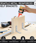 20 Pack 90 Degree Angle Brackets For Wood And Metal 1.97 Inch By 1.97 Inch By 0.63 Inch 0.06 Inch Thick Galvanized Steel L Shape Corner Brace Plates With Six 0.16 Inch Holes Screws Not Included being used to assemble wooden shelf