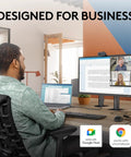 Man using Straight Up Full HD 1080P Business Webcam With Intelligent Auto Light Tuning For Razor Sharp Virtual Meetings.