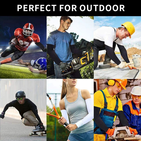 Various activities showcasing Fresh Ride Out Ice Silk Arm Sleeves Boasting Fly Mechanical Face Prints For Solid Sun Defense And Road Burn Guard Ultra Lightweight Airy Stretch Fit Daily Commuting Cycling Gear.