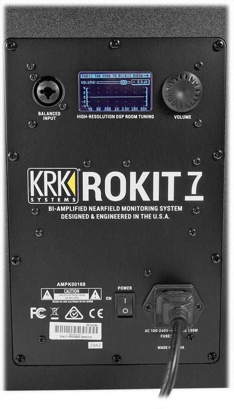 Back panel of ROKIT 7 G4 7 Inch Powered Studio Monitor Black With Kevlar Driver And Built In Class D Amp DSP EQ And Onboard LCD