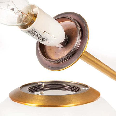 Close-up of bulb socket on the Brushed Gold Five-Globe Semi-Flush Mount Light with Dope Mid-Century Vibe.