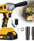 Hella Powerful 21V Cordless Impact Wrench With Dual Lithium Batteries Plus LED Work Light Total Beast For Heavy Duty Work, showing tool and accessories.