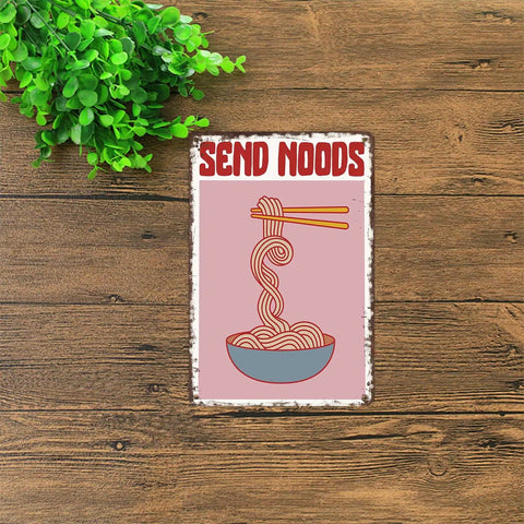 Ramen Themed Vintage Metal Sign With Send Noods Bowl Illustration Tin Wall Art 8 By 12 Inches For Home Office Garage Decor Poster Durable Aluminum Construction Easy Mount Perfect Kitchen Bar Man Cave Gift
