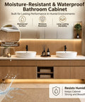 66 Inch Freestanding Double Sink Bathroom Vanity With Led Mirror And Textured Wood Finish, showcasing moisture-resistant design and lighting.