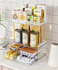 Slick 4 Tier Clear Makeup Organizer Featuring Four Spacious Drawers For Bathroom Counter Storage Effortlessly Stores various containers and essentials.