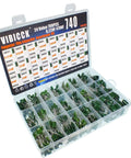 Beefy 740 Piece Capacitor Kit With 24 Value Metalized Mylar Film Capacitors in organized plastic storage box