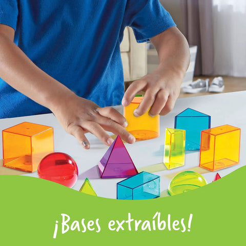 Child interacting with View Through Geometric Solids Classroom Set for Hands On Geometry, Pattern Blocks, and Math Manipulatives.