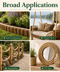 Beefy Heavy Duty 1 Inch Manila Jute Rope 50 Feet used in garden, porch swing, fence borders, decorative mirror applications.