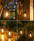 Outdoor Solar Lanterns Pack Of 4 Waterproof Metal Hanging Lights With Hooks for patio garden porch balcony decor
