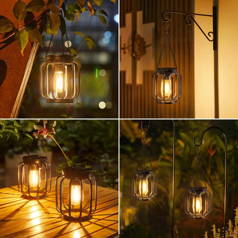 Outdoor Solar Lanterns Pack Of 4 Waterproof Metal Hanging Lights With Hooks for patio garden porch balcony decor