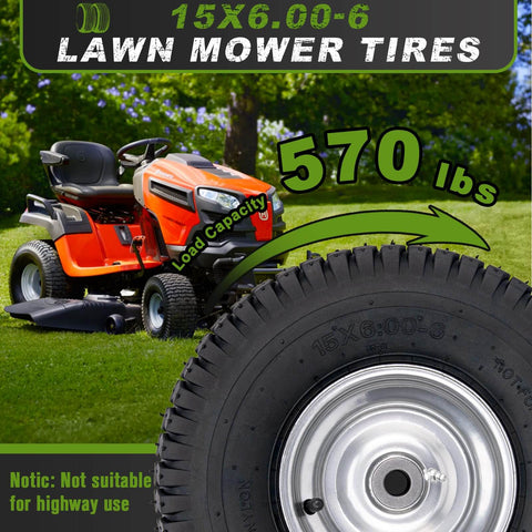 15X6.00-6 Lawn Mower Tire With Wheel Front Tire For Riding Mowers, Fits Most Lawn Tractors And Deck Mowers