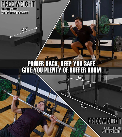 Heavy Duty Power Rack And Cable System For Home Gym Workout Gear Built Damn Tough for serious strength building with squat stance.