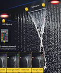 Top Shelf Thermostatic Ceiling Rain Shower Set Featuring Twelve Led Color Tones And No Stress Temperature Lock, showcasing side spray and LED controls.