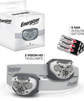 Vision HD LED Headlamp Pro Two Pack IPX4 Water Resistant with AAA Batteries and Adjustable Headbands