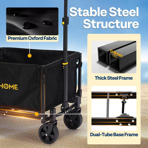 Collapsible Wagon Cart With All-Terrain Wheels, Lightweight Portable Folding Utility Wagon with steel frame and fabric close-up