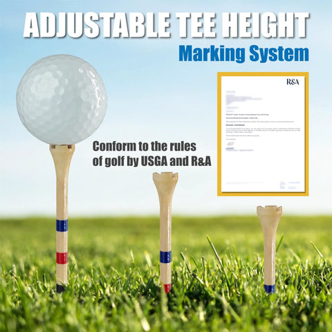 Premium Bamboo Golf Tees With 4-Prong Head, Two Sizes 3-1/4 Inch And 2-3/4 Inch, Height Mark Stripes on grass