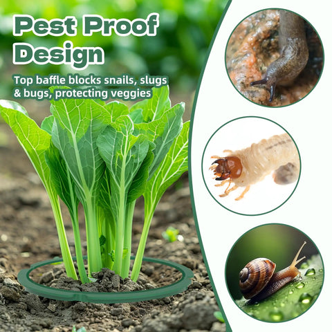 DIY Plant Grow Ring Kit With 40 Segments To Build 7 Inch, 10 Inch Or 12.5 Inch Edging For Veggies, Herbs And Flowers showing pest proof design with plant and pest separators.