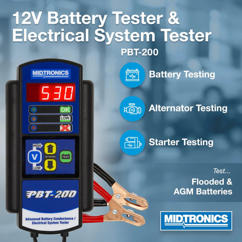 12V Advanced Automotive Battery Diagnostic Tool With Conductance Testing, Cranking And Charging System Analysis, PBT-200 Battery Load Tester