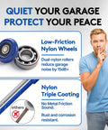 10 Pack 2 Inch Nylon Garage Door Rollers With 6200-2RS Bearings And 4 Inch Carbon Steel Stem, shown with low-friction wheels
