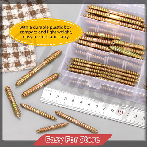 80Pcs 6 Sizes Double Ended Dowel Screws Set For Wood To Wood Joinery in box, includes 6mm and 8mm diameters with 40mm, 50mm, 60mm lengths