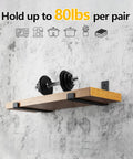 10 Pack Heavy Duty J Style Shelf Brackets With Lip 9 Inch Industrial Wall Mounted Floating Supports For Eight Point Eight Inch Wide Lumber Boards Black Iron Construction Durable Shelf Brackets For Garage Or Workshop installed on wall holding weight