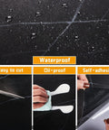 Black Marble Peel And Stick Floor Tiles 12 X 12 Inches Self Adhesive Vinyl Flooring Waterproof Durable For Kitchen Bathroom Basement Super Easy No Fuss Install 16 Pack Covers 15.5 Sq Ft showing waterproof, easy to cut, and self-adhesive features