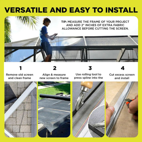 Heavy Duty Fiberglass Window Screen Mesh Roll 36 Inch By 50 Foot Charcoal Replacement Screen For Windows Doors Patios And Porches, Durable Insect Barrier, Easy To Cut And Install installation steps