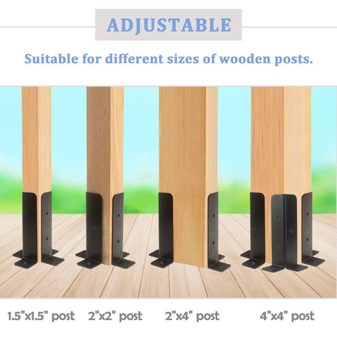 8Pcs Adjustable Post Anchor Brackets Kit Heavy Duty Wood Fence Base Brackets Fits 1.5x1.5 2x2 2x4 4x4 Posts displayed