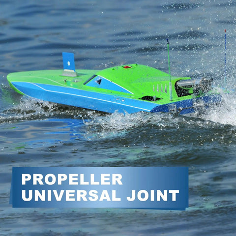 RC Boat with Propeller and Universal Joint on water, part of RC Boat Drive Shaft Kit With Four Propellers And Coupling Joint For DIY Watercraft.