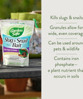 Slug And Snail Bait Granules For Lawns Gardens And Greenhouses 2 Pound Pack displayed on garden table