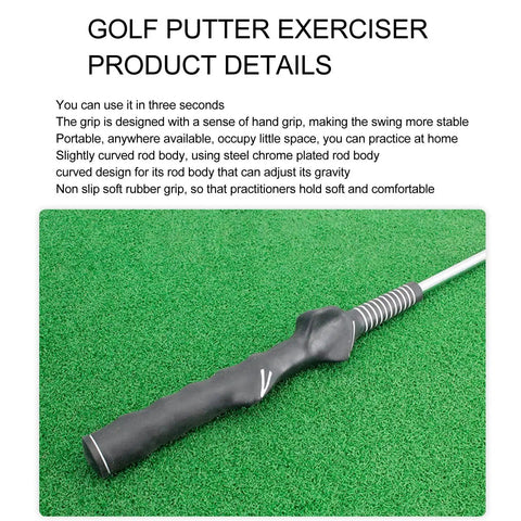 Steel Chromic Plated Golf Swing Trainer Stick For Right Hand Golfers with rubber grip on grass, portable practice tool