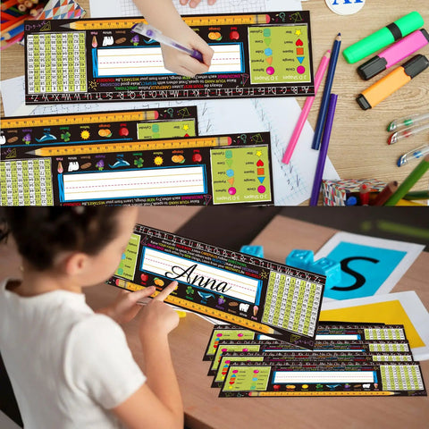 Classroom Desk Nameplates 40 Pack Waterproof Kid Friendly Student Labels With Multiplication Fractions And Percentages Table Black