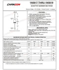 1N5819 Schottky Barrier Rectifier data sheet with specifications for 100 Pack 1N5819 Schottky Barrier Rectifier Diodes 1A 40V DO41