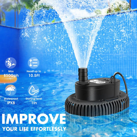 Automatic Pool Cover Pump With Water Sensor For Above Ground Pools, No Fuss Sump Pump With Splashing Water Effect