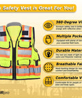 Straight Up Durable High Visibility Class Two Safety Vest With Blazing Reflective Tape And Secure Zippered Pockets For Construction Crews And Surveyors In Fluorescent Yellow for safe work sites.