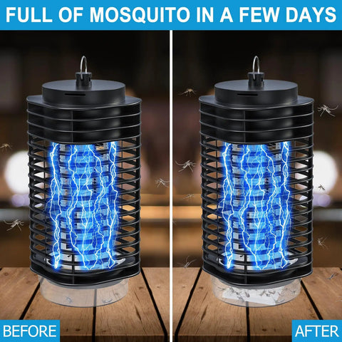 Before and after image of a bug zapper demonstrating the effectiveness of Four Pack Mosquito Attractant Bait Refills For Bug Zappers And Indoor Outdoor Traps Boost Catch Rates By Mimicking Human Sweat Scent To Attract Aedes Culex And House Mosquitoes.