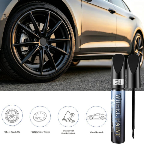 Armor Black Wheel Touch Up Paint Straight Up Easy Fix For Curb Scuffs On Tesla Model Y And Model S Crossflow Induction Alloys, WPB-4239 pen and alloy wheel.
