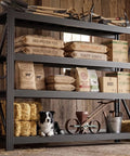 Beefed Up 4 Tier Storage Shelving Black Industrial Grade Rack Cracks Under Up To 6000 Lbs Pressure ideal for storing animal feed and tools.