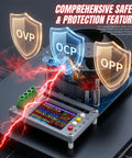 150W 20A Constant Current Electronic Load With USB Battery Tester showcasing OVP, OCP, OPP safety features and color display.