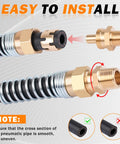 Illustration showing Brass DOT Air Brake Hose End Fitting Kit 35-Piece Set with connectors and spring guard for easy installation