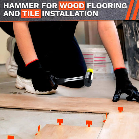 Go To Lightweight Double Sided Rubber Mallet Hammer with Plastic Head and Stainless Steel Non Slip Ergonomic Grip for tile installation