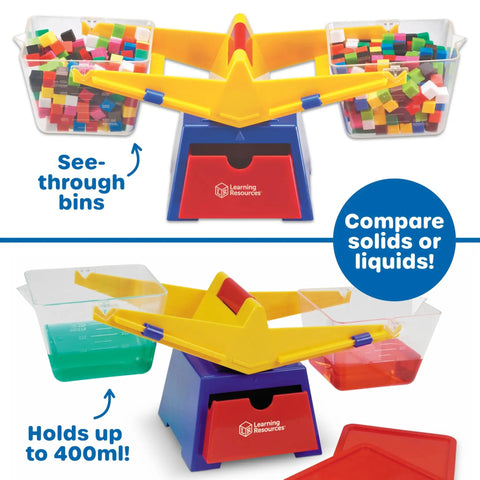 Primary Bucket Balance Teaching Scale For Kids Hands On STEM Learning Tool with see-through bins holding colorful blocks