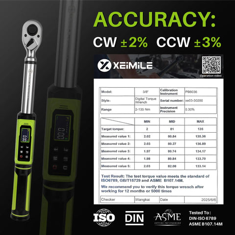 Three Eighths Inch Drive Digital Torque Wrench With Dual Direction Vibration Alarm LED Indicator And Accurate 1.5 To 99.6 Ft Lb And 2.03 To 135 N M Five Unit Measurements For Bike Motorcycle Car Auto Repair