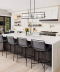 34 Inch 5 Light Dope Modern Kitchen Island Light Linear Pendant With Clear Water Glass Diffuser And Cylinder Frosted Glass Shades