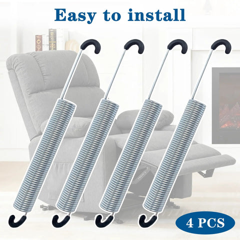 Four Piece 7 Inch Extension Springs For Power Recliner Lift Chair Couch Quick Swap Replacement With Heavy Duty Steel Coils and Precise Hook To Hook Sizing Built Tough For Smooth Glide Performance All Day Long, showing easy installation.